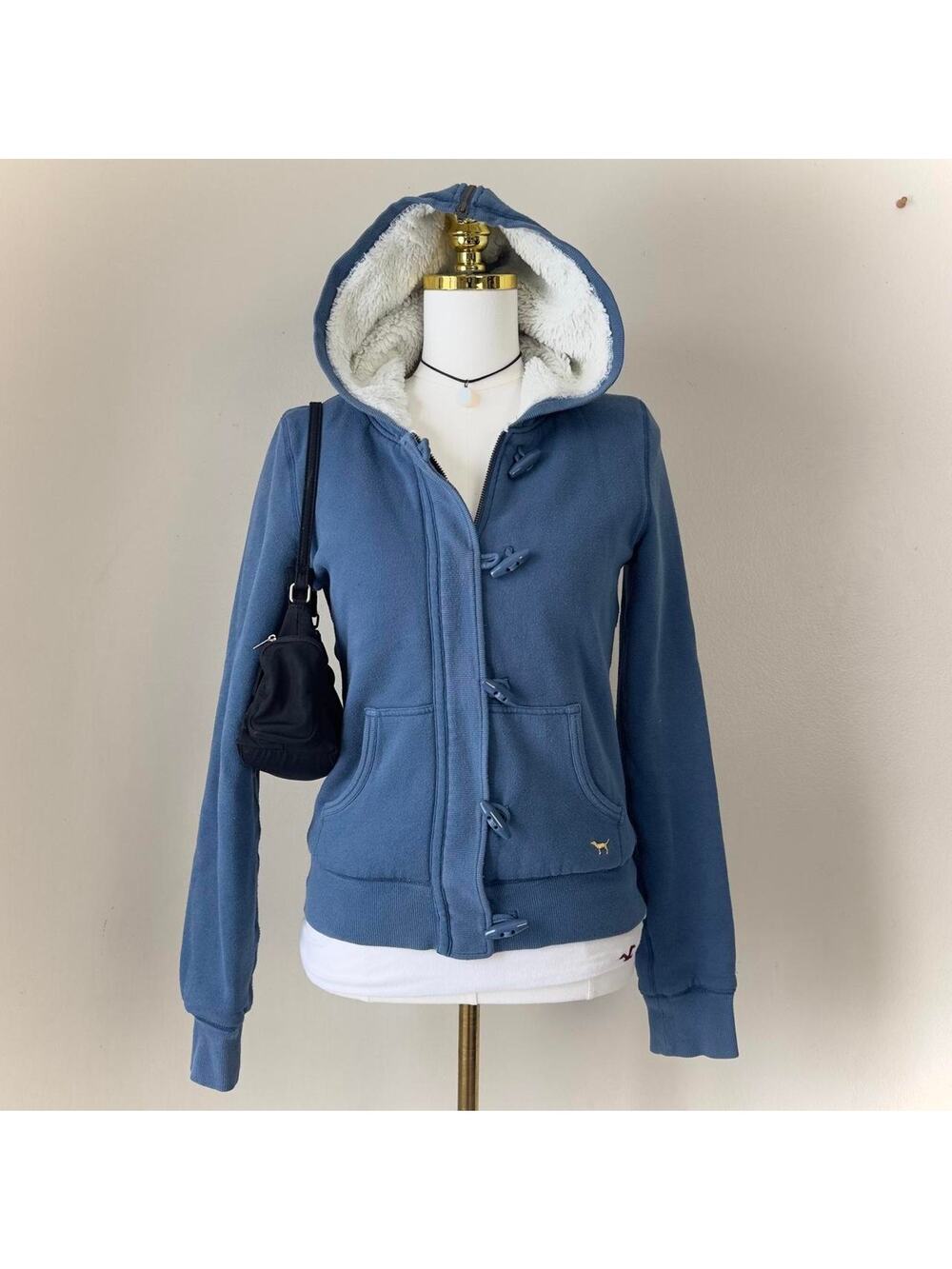 Victoria’s Secret PINK “Live Pink” Slate Blue Toggle Sherpa Lined Hoodie - Med